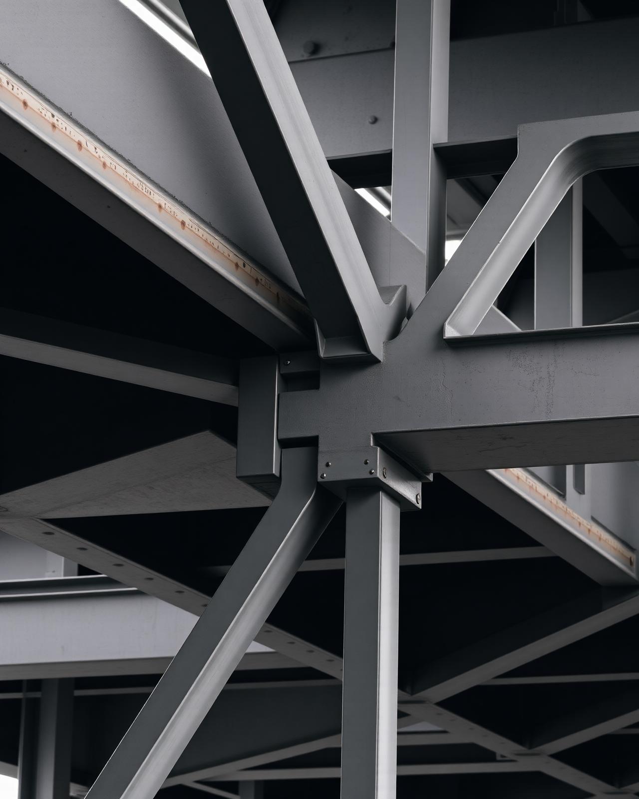 Close view of a steel truss connection on a bridge structure