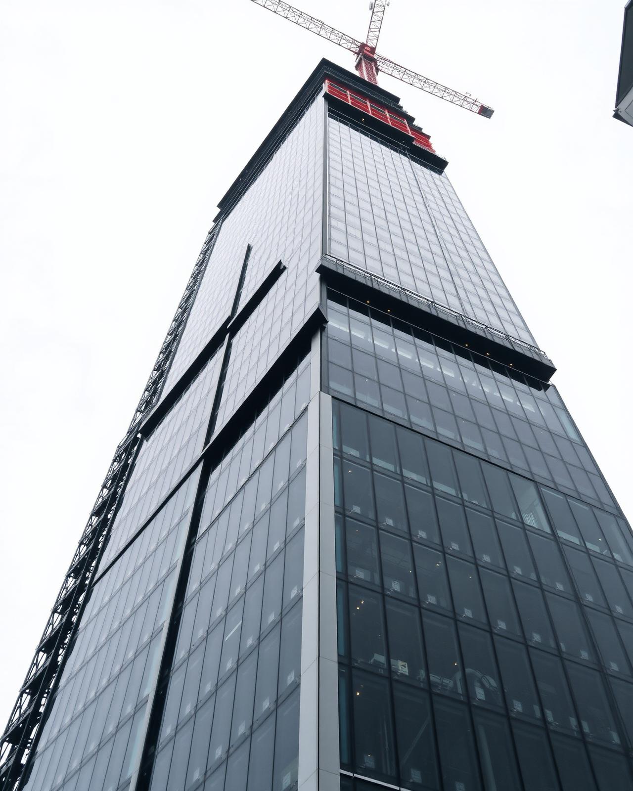 Commercial tower under construction seen from street level